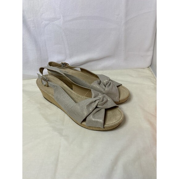 Lands End Women's Espadrille Slingback Wedge Sandals, Gray/Silver ~ Size 11 Wide - Picture 1 of 9